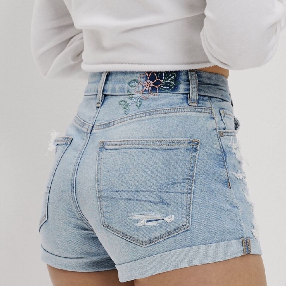 Light Blue Ripped American Eagle Jean Shorts